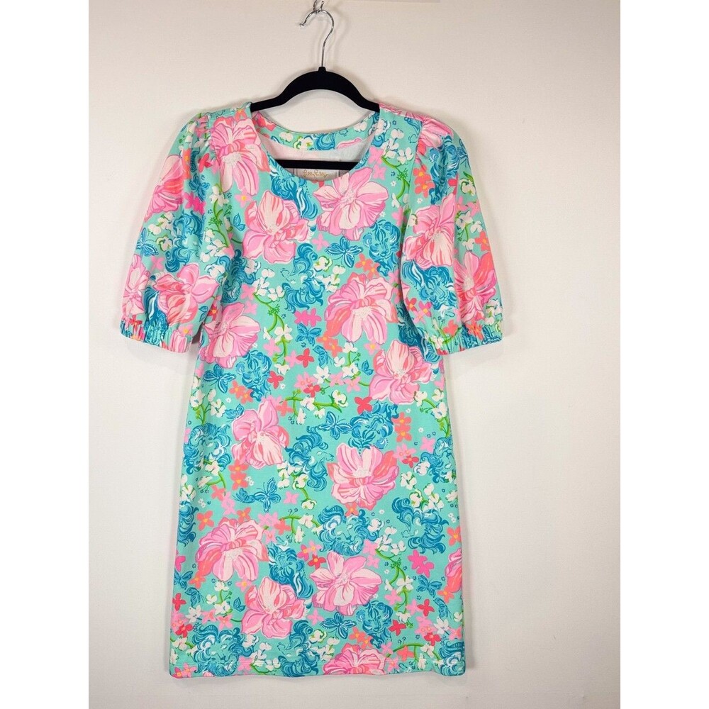 Lilly Pulitzer Dress Blue Cayce Mini Puff Sleeve Floral Luscious Lions Small - Picture 6 of 11